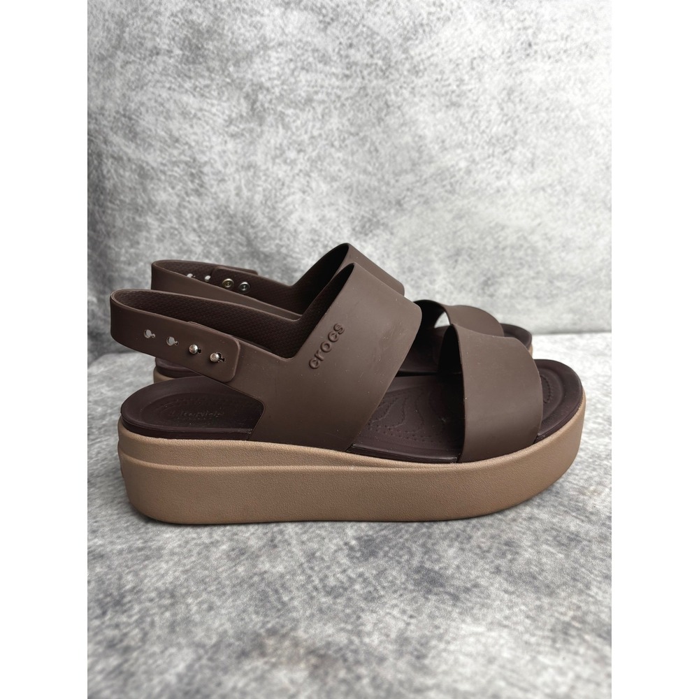 Crocs LiteRide Brooklyn Sandals Brown Low Wedge Platform Straps Slingback Size 8